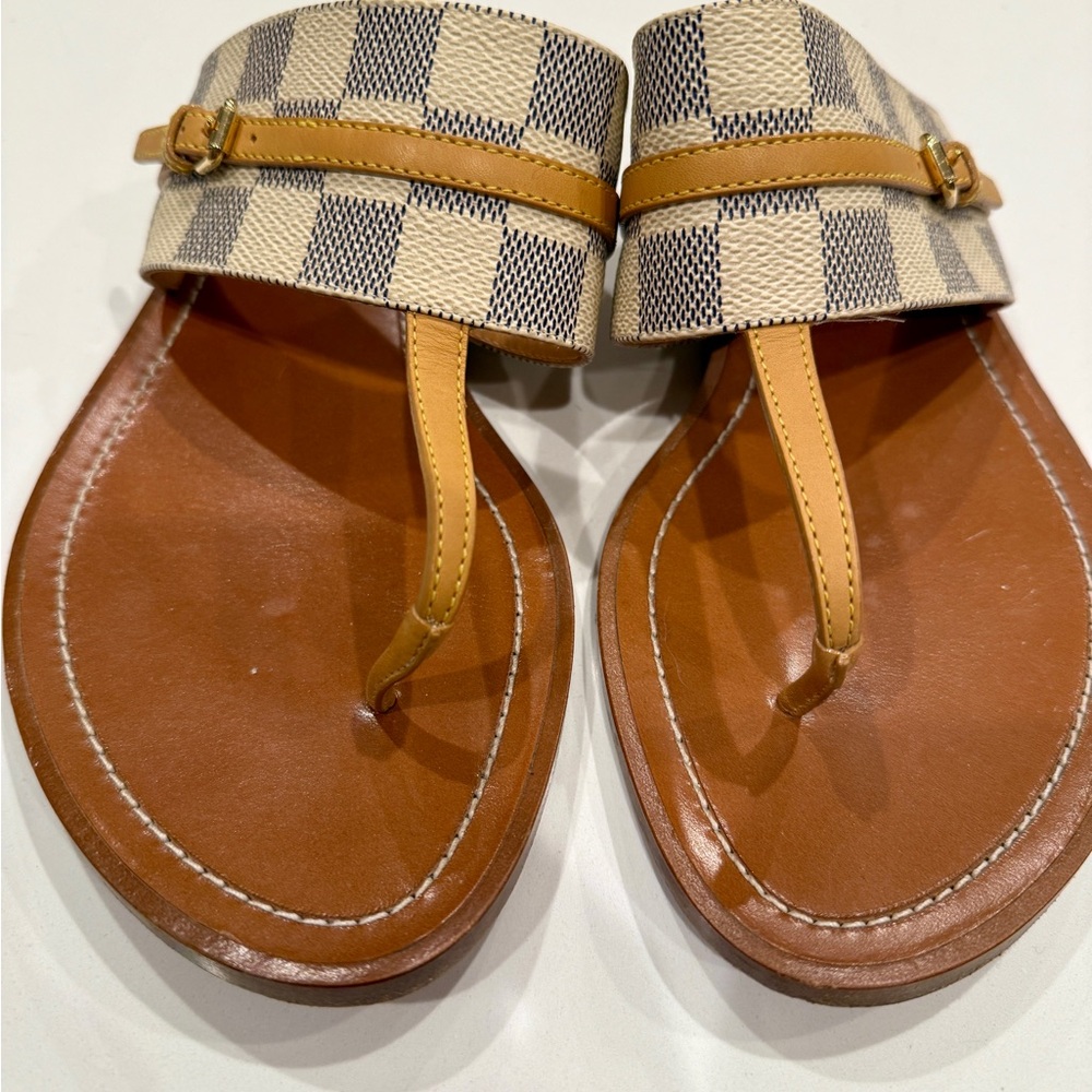 Louis Vuitton Checkered Sandals in Tan and Cream